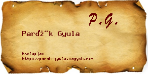 Parák Gyula névjegykártya